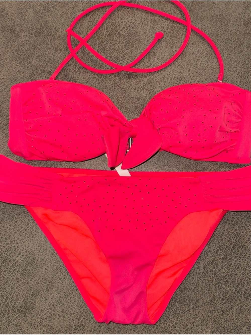 Victoria's Secret Neon Pink Rhinestone Bandeau Bikini Set